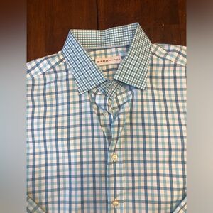 Etro men’s dress shirt size 41 blue plaid Made in Italy